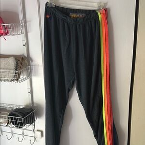 Aviator Nation Dark Gray Sweatpants with Rainbow Stripe